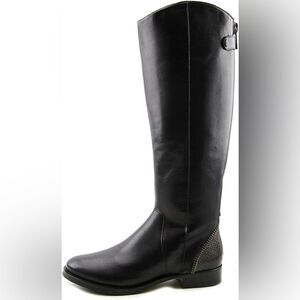 ARTURO CHIANG FALICITY LEATHER TALL BLACK RIDING BOOT WITH EXPOSED ZIPPER SZ 8.5